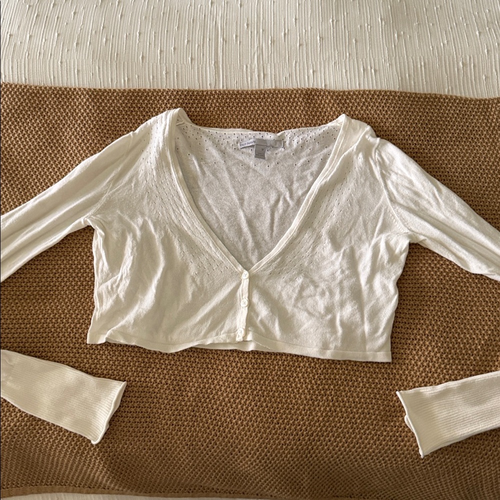 Old Navy Woman’s 100% Cotton Cropped Cardigan Sweater Ivory Cream Size M